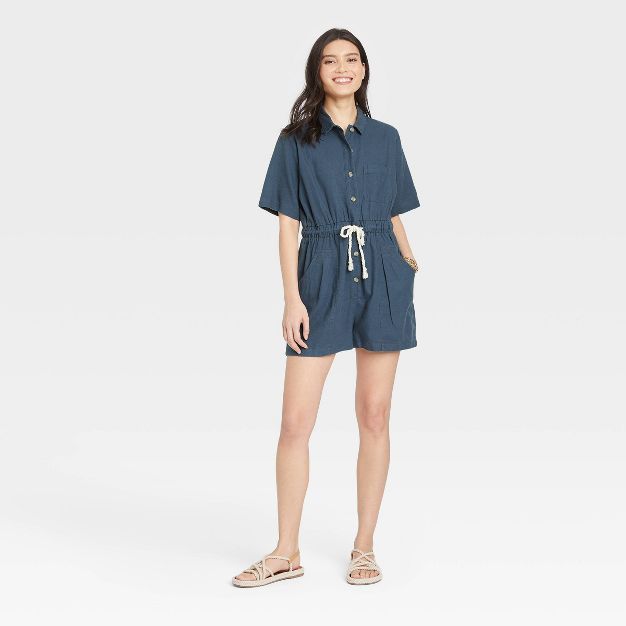 Women&#39;s Short Sleeve Boilersuit - Universal Thread&#8482; Navy Blue XL | Target