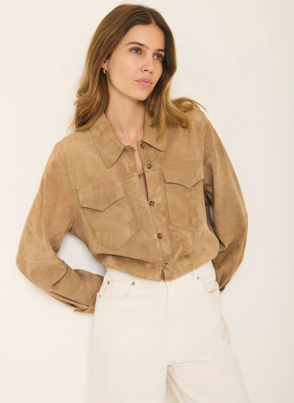 Neutral Suede Shirt | Mint Velvet