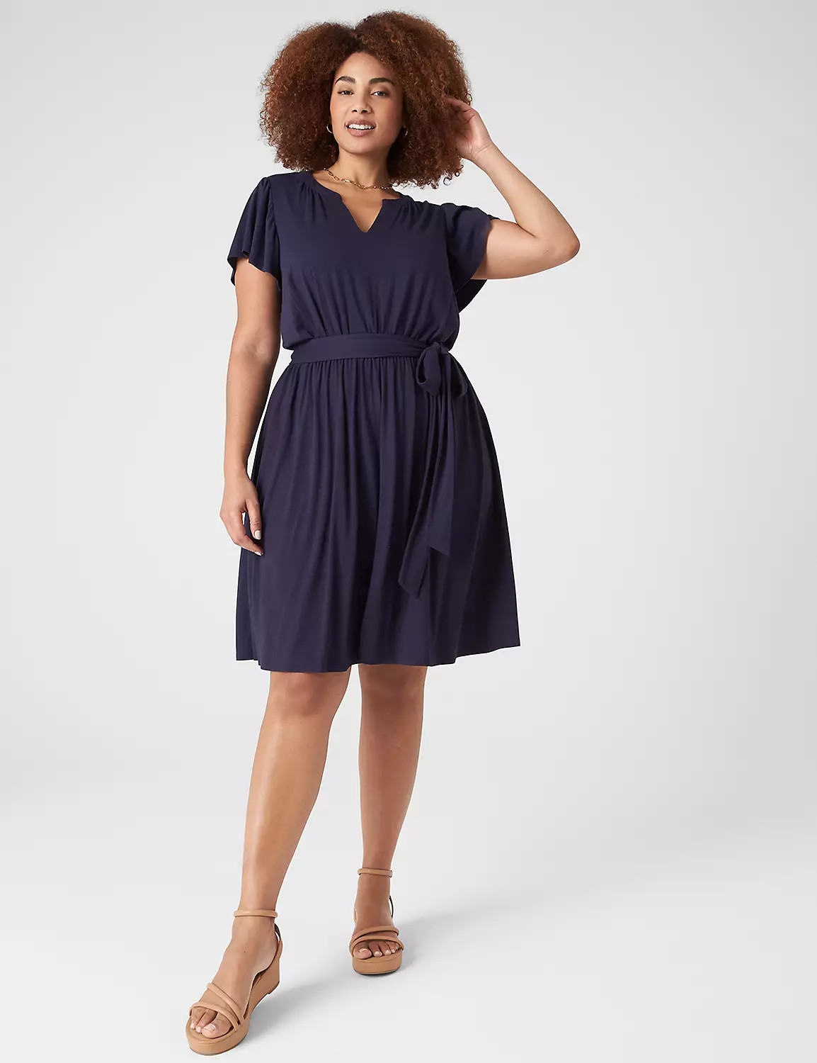 Flutter-Sleeve V-Neck Knit Swing Dress | LaneBryant | Lane Bryant (US)