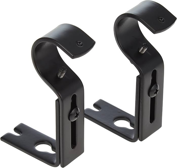Amazon Basics Adjustable Curtain Rod Wall Bracket Hooks, Set of 2, Black | Amazon (US)