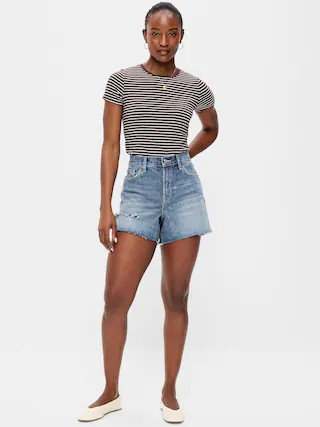 Curvy High-Waisted Baggy Jean Cut-Off Shorts -- 5-inch inseam | Old Navy (US)