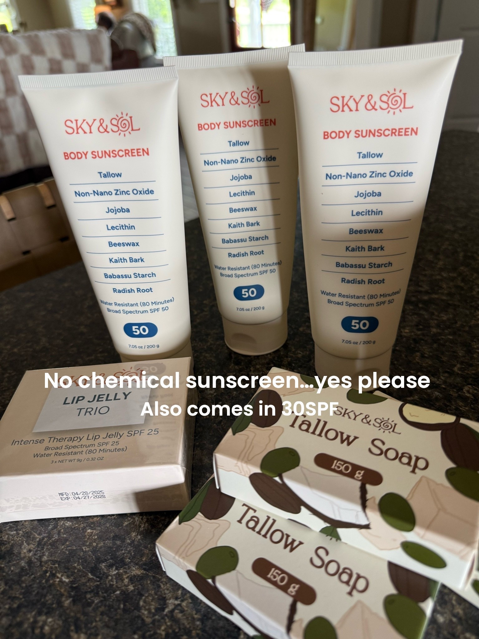 Decided to buy the sol and sky no chemical sunscreen. I do better where I can with crap I put on my body and this is one I decided to change. 
I couldn’t find the soap on Amazon.