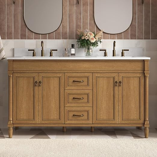 60 Inch Bathroom Vanity with Sink Combo, Classic Cabinet with Countertop & Backsplash, Solid Wood... | Amazon (US)