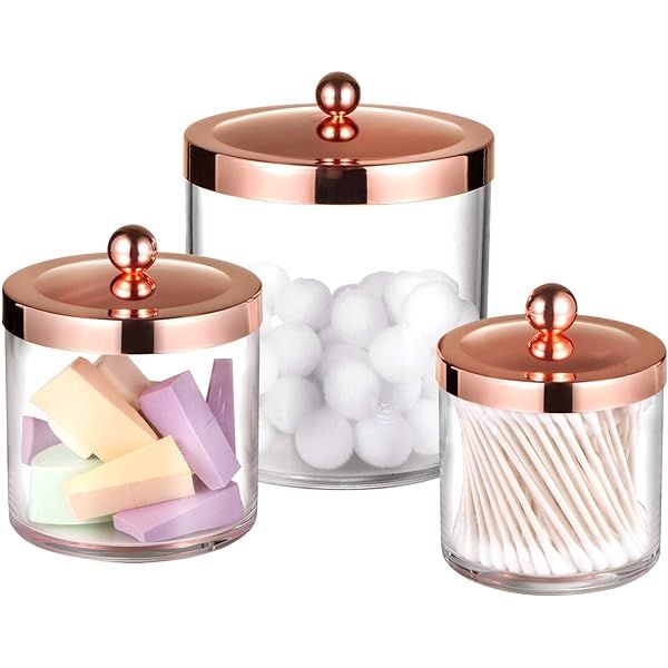 STORi Premium Quality Clear Plastic Apothecary Jars with Rose Gold Lids | Set of 3 | Amazon (US)