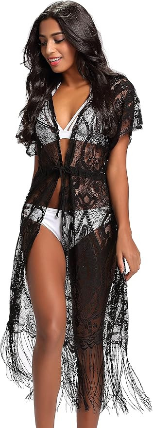 Costyleen Summer Womens Beach Wear Cover up Swimwear Bikini Lace Floral Long Maxi Beach Dress | Amazon (US)