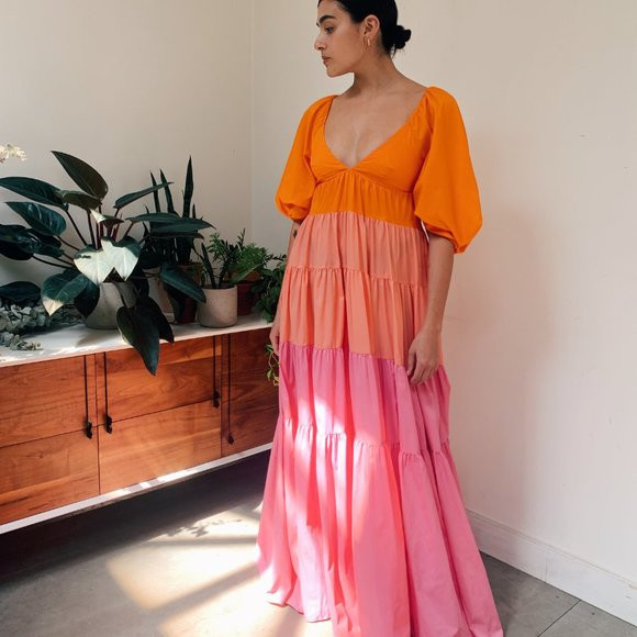 Staud Meadow Colorblock Maxi Dress Pink-XS | Poshmark