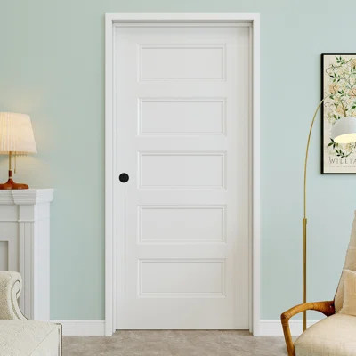 24" x 80" 5-Panel Hollow Core Interior Prehung Door with Curve Lever and Black Hinges, White Finished & Paintable, Durable & Waterproof, Suit for Laun | Wayfair North America