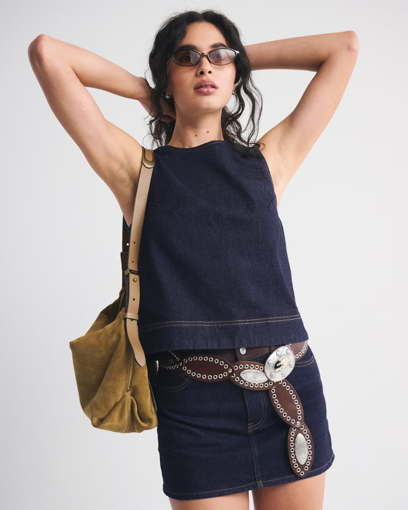Bra-Free Linen-Blend Denim Apron Top | Abercrombie & Fitch (US)
