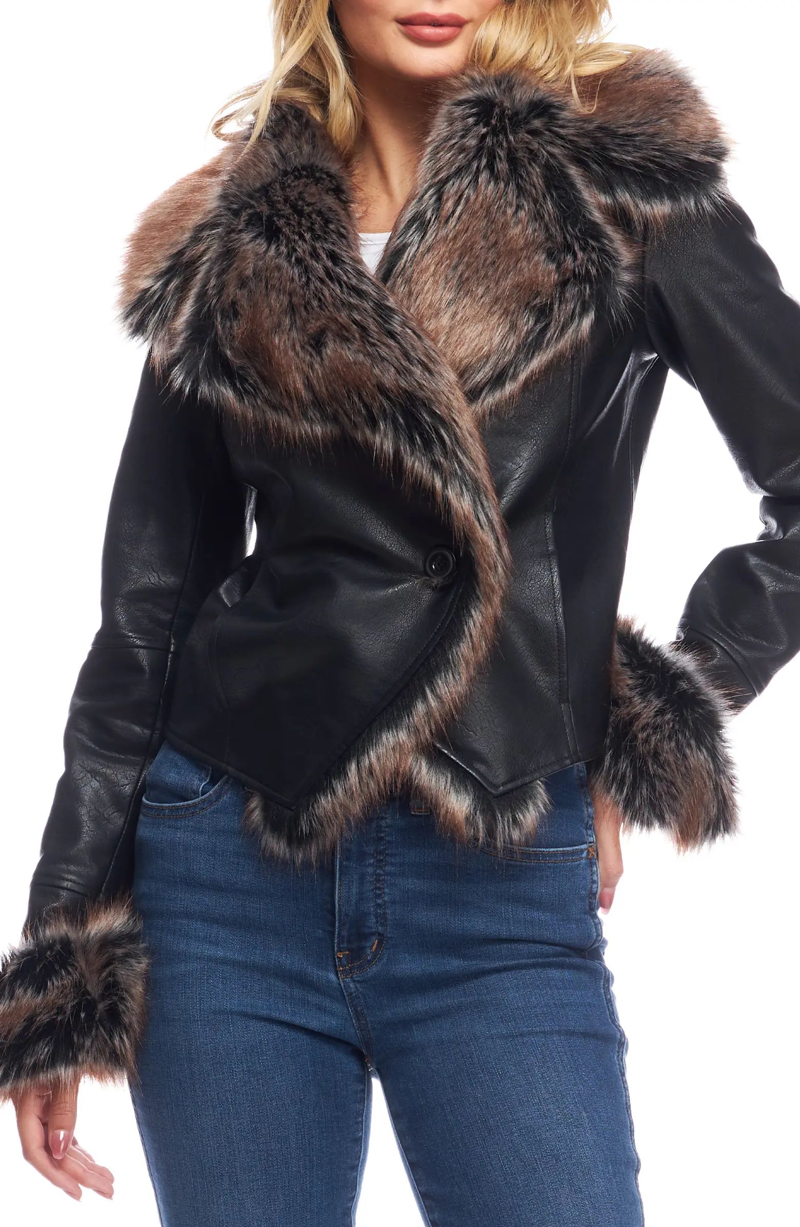 Chelsea Faux Leather Jacket with Faux Fur Trim | Nordstrom