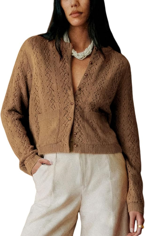 SKIKYAN Women's Fall Cardigan Sweaters Knit Button Down Long Sleeve Casual Knit Outerwear | Amazon (US)