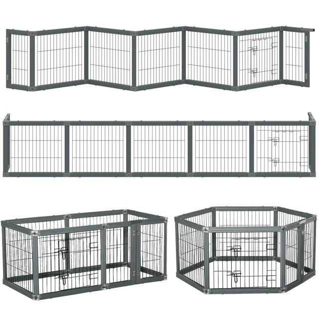PawHut Heavy-Duty Pet Playpen 6 Panels Foldable Dog Exercise Pen, w/ Door | Walmart (US)