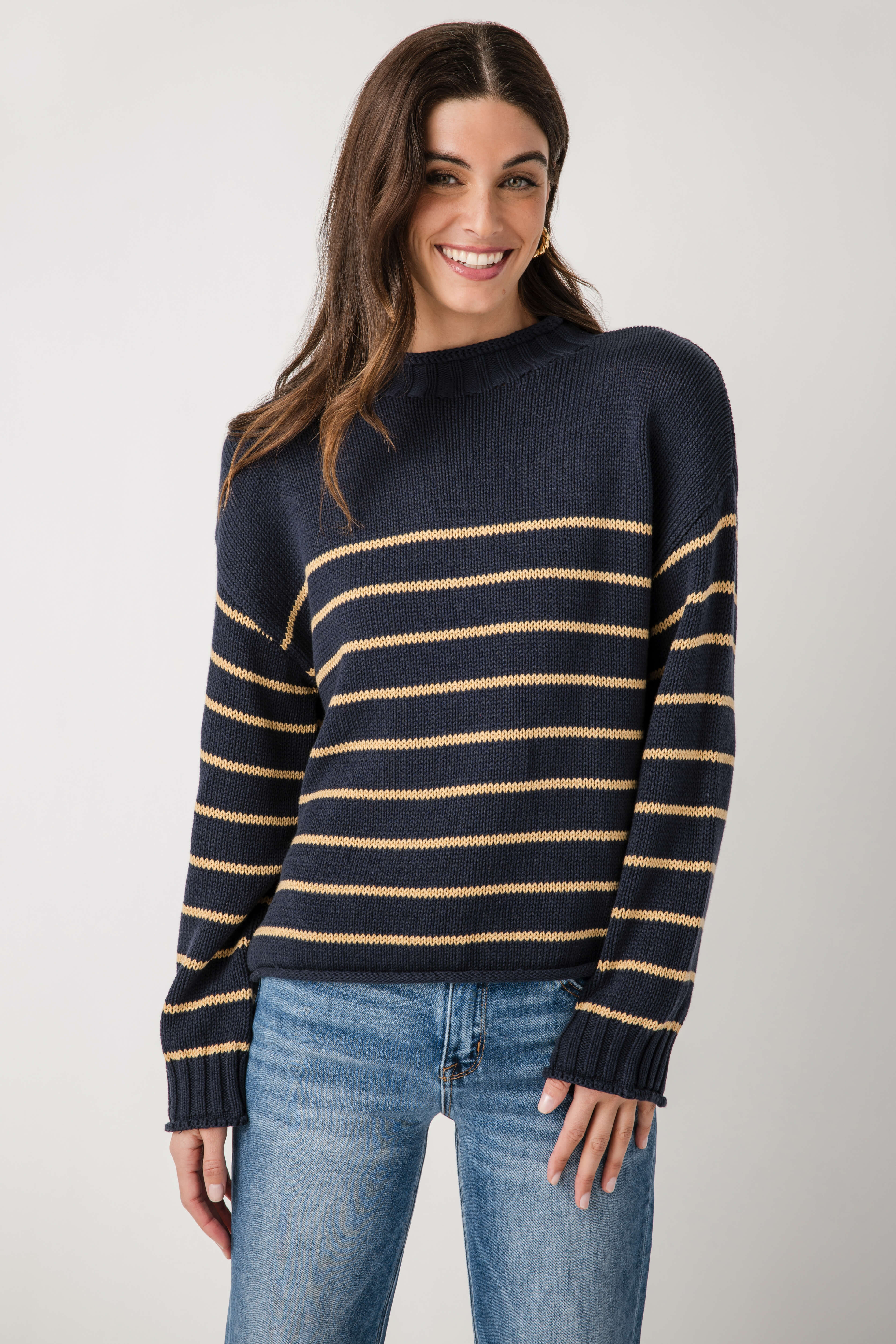 By Together Knit Stripe Mockneck Sweater | Social Threads