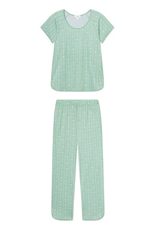 Pima Short-Long Set in Parisian Green Watercolor Stems | Lake Pajamas