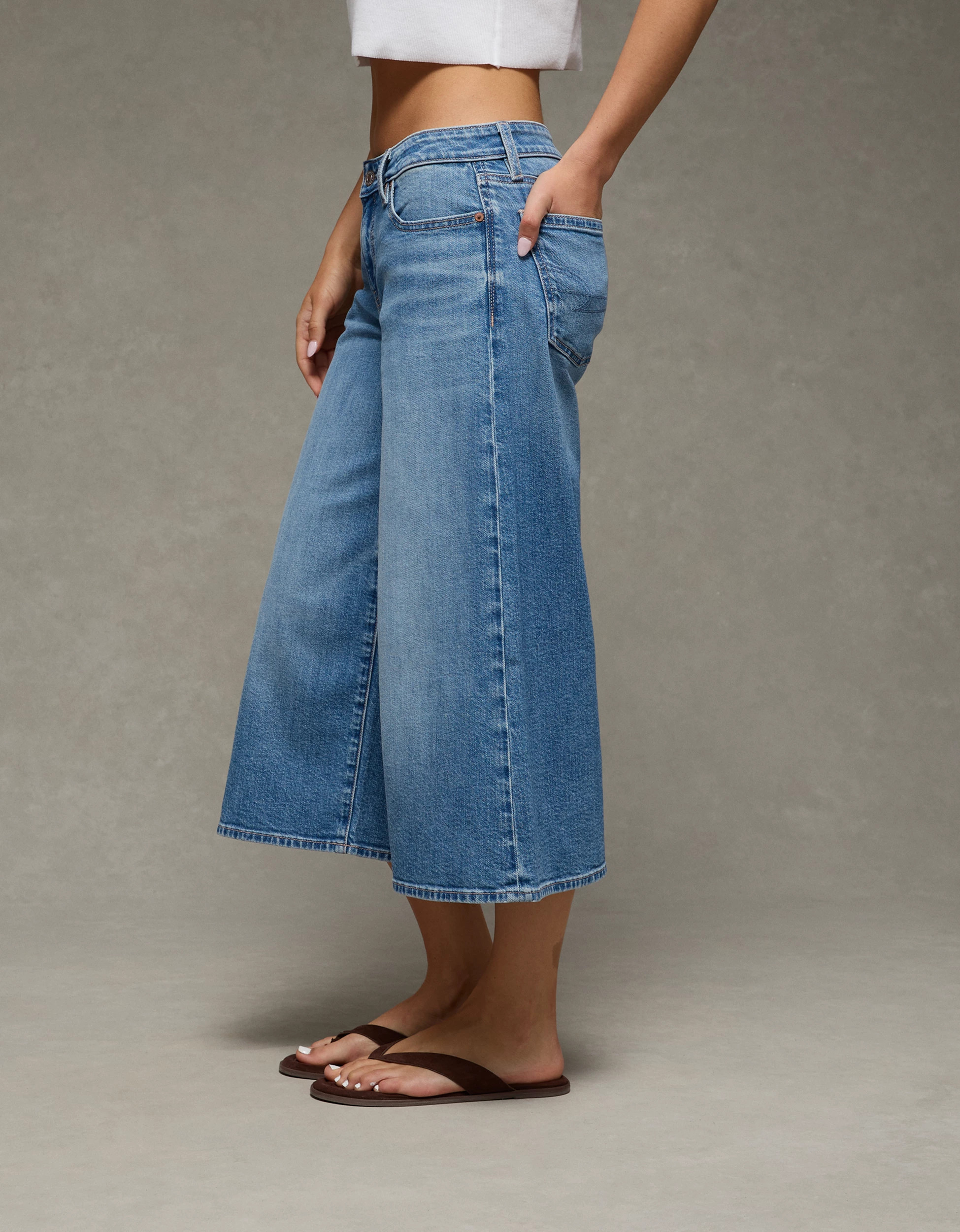 AE Dreamy Drape Stretch Mid-Rise Culotte Jean | American Eagle Outfitters (US & CA)