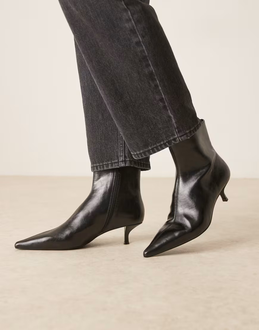 Mango kitten heel pointed ankle boots in black | ASOS (Global)