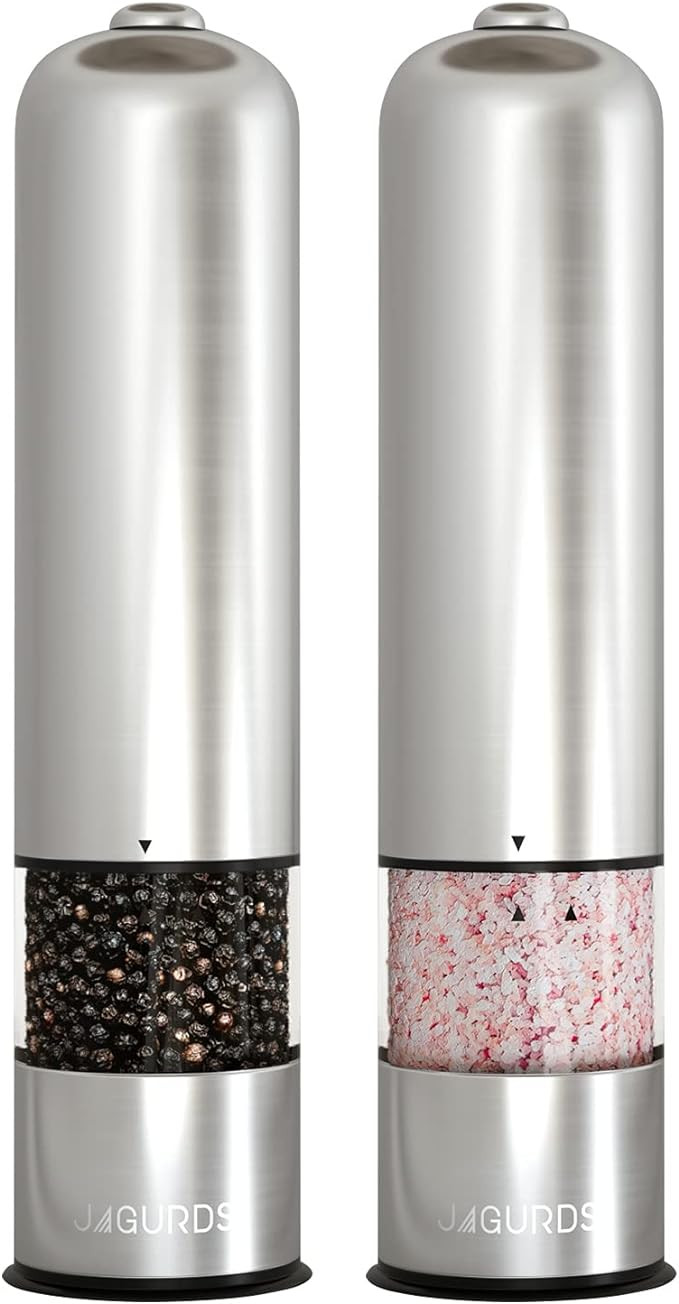 Electric Salt and Pepper Grinder Set - Automatic, Refillable, Battery Operated Stainless Steel Sp... | Amazon (US)