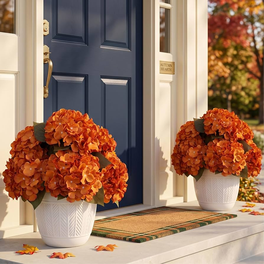 Auihiay 12 Bundles Artificial Hydrangea Flowers for Outdoors Fall Decor | Amazon (US)