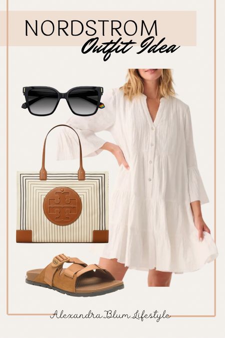 Nordstrom outfit idea! White dress, brown leather Chaco sandals, tote bag, and black sunglasses! Summer outfit! 

#LTKFindsUnder100 #LTKShoeCrush #LTKStyleTip