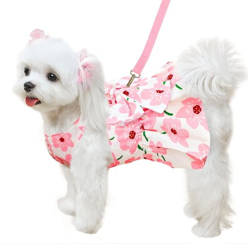 ABRRLO Cute Dog Dress Small Dog Clothes for Girls Female Puppy Outfits Floral Pet Summer Clothes Bowknot Doggy Harness Dress Cat Princess Dresses for Holiday Birthday Party (Pink Floral, Medium) | Amazon (US)