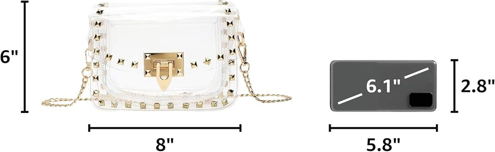 Clear Crossbody Clutch Purse Bag for Women Stadium Events with Rivet, Clear Handbag for Concert, ... | Amazon (US)