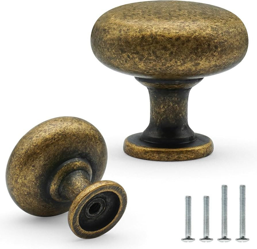 10 Pack Antique Brass Cabinet Knobs 1-1/7 Inch(29mm) Diameter Soild Rerto Brass Round Drawer Dres... | Amazon (US)