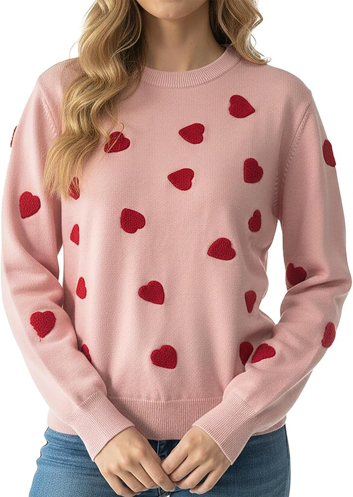Heart Sweater for Women Love Valentine's Day Knitted Top Casual Long Sleeve Sweater Pullover New | Amazon (US)