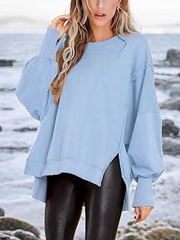 BWQ Women's Oversized Sweatshirt Crew Neck Long Sleeve Shirts Pullover Long Sleeve Tops | Amazon (US)
