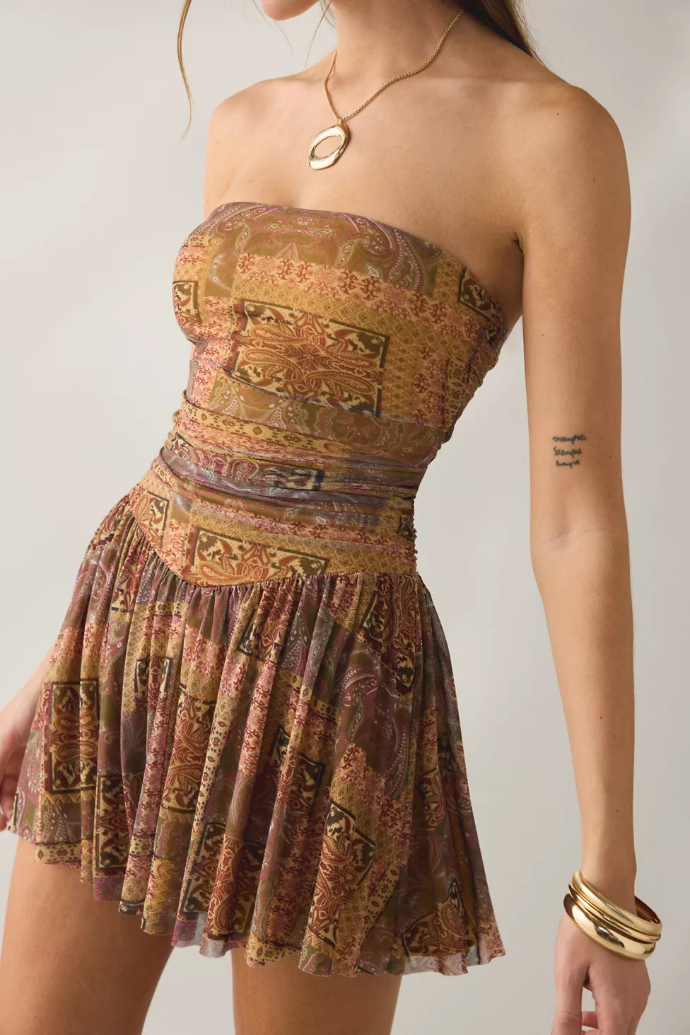UO Modern Mesh Basque Waist Strapless Mini Dress | Urban Outfitters (US and RoW)