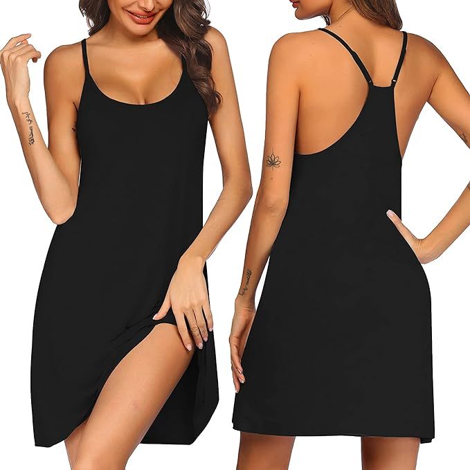 Ekouaer Nightgown Sleepwear for Women Sleep Tank Chemise Racerback Sleeveless Sleep Dress | Amazon (US)
