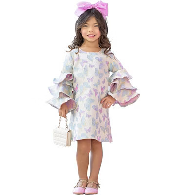 Fluttering Butterfly Ruffle Sleeve Dress Mia Belle Girls, Multicolor, 10-12 | Target