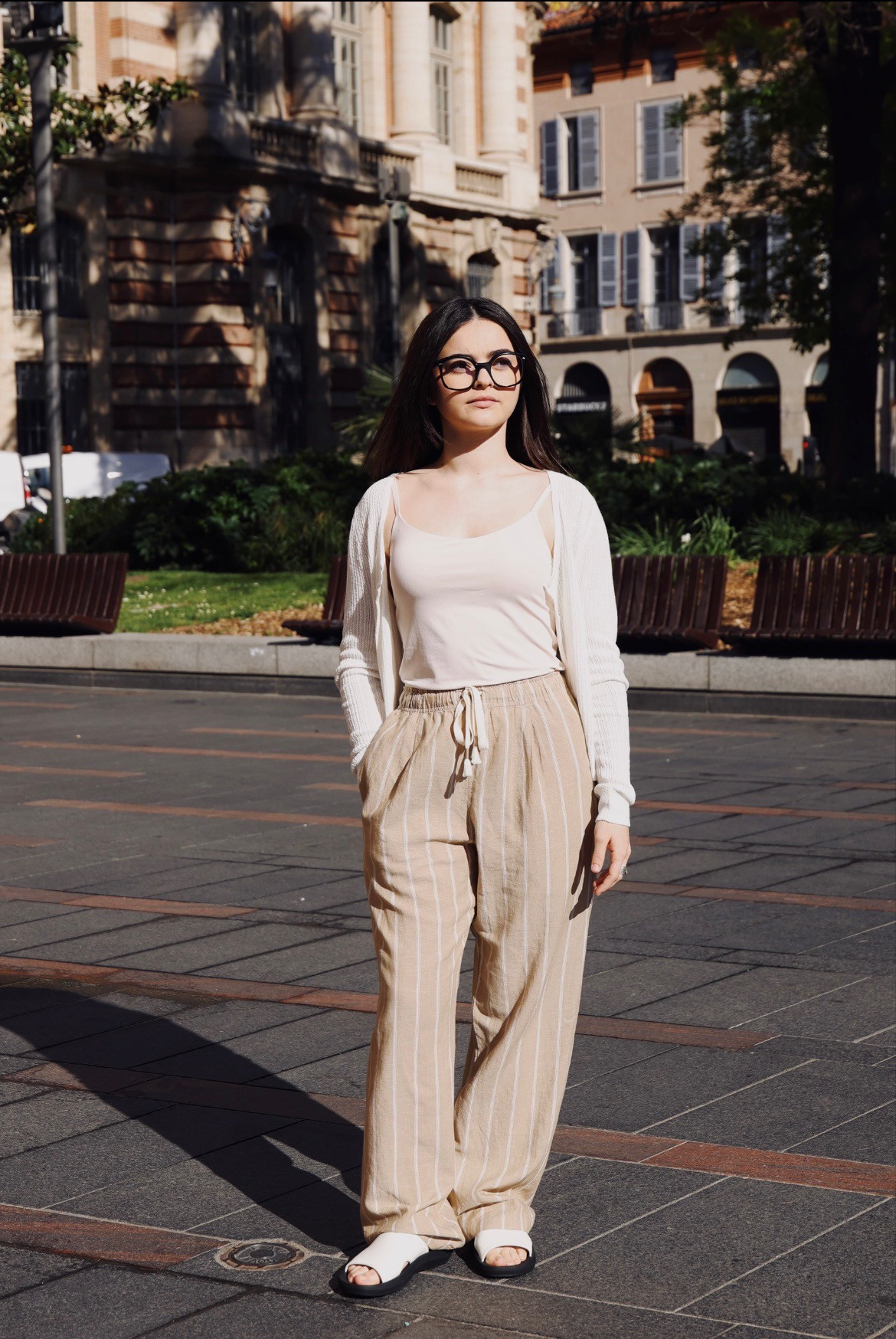 LINEN BLEND STRIPED EASY TROUSERS | UNIQLO (UK)