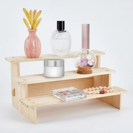3-Tier Wooden Display Riser Shelf 7.05x11.65x5.59 Inch Antique White Tabletop Small Food Stand Risers Display Makeup Step Perfume Organizer for Fragrance Cosmetics Figure Collection | Walmart (US)