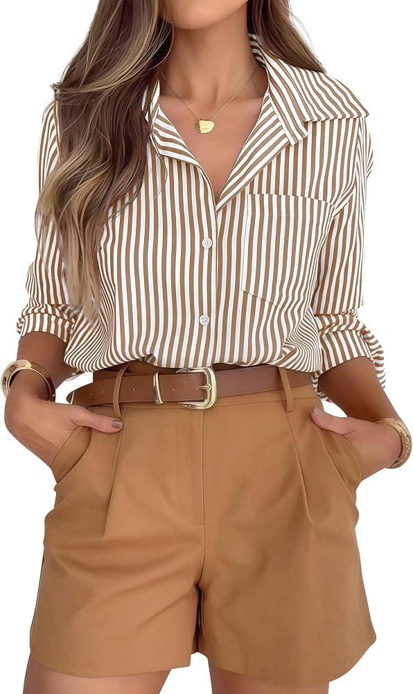 hearain Super Soft Striped Button Down Shirts for Women Dress Shirts Long Sleeve Casual Collared ... | Amazon (US)
