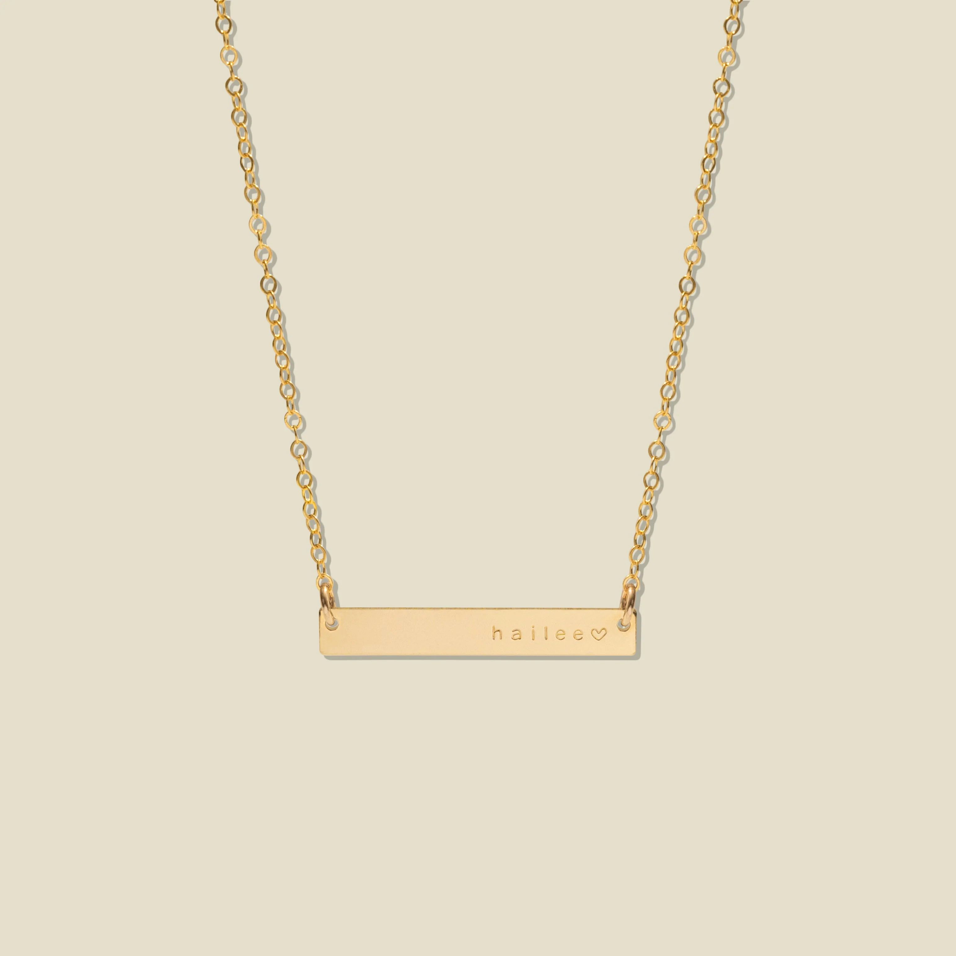 Made By Mary Name Bar Necklace—1.25" Horizontal | Custom, Handstamped | Made by Mary (US)