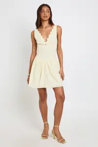 Lemon Tall Broderie Scalloped Neck Corset Mini Dress | Boohoo | Boohoo.com (UK & IE)