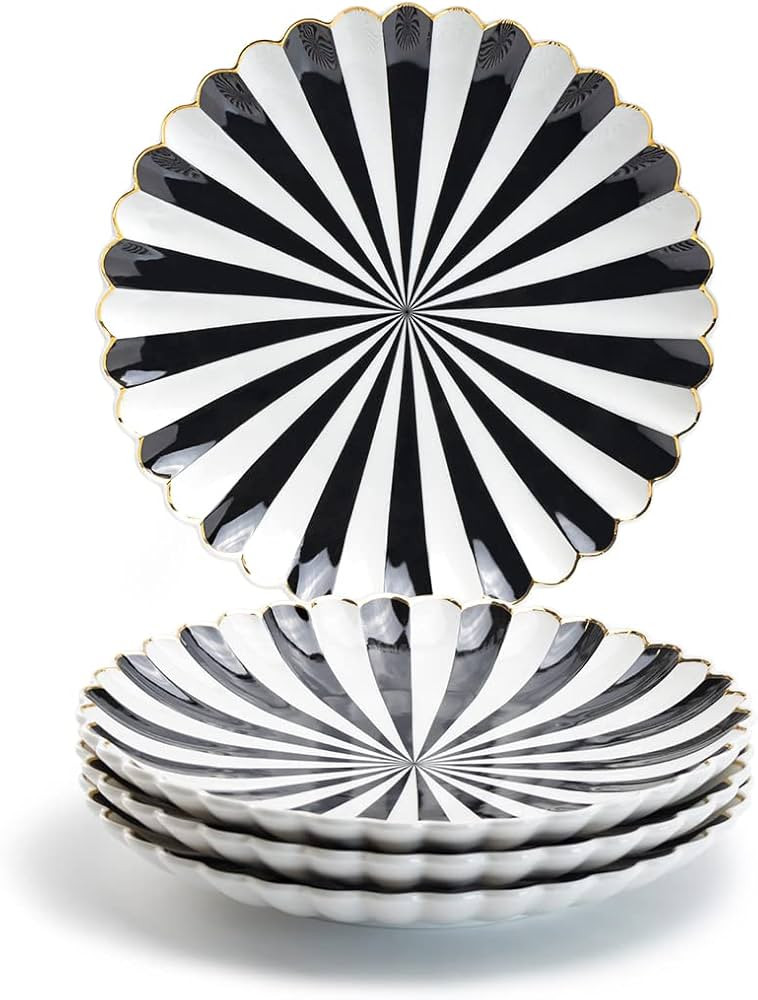 Grace Teaware Black and White Scallop Fine Porcelain Dessert Plate Set of 4 | Amazon (US)
