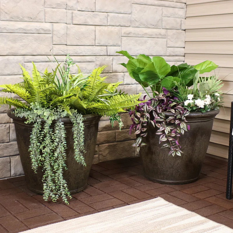 Blough 24" x 24" x 20" Round Polyresin Outdoor Planter Pot - Dark Brown - Set of 2 | Wayfair North America