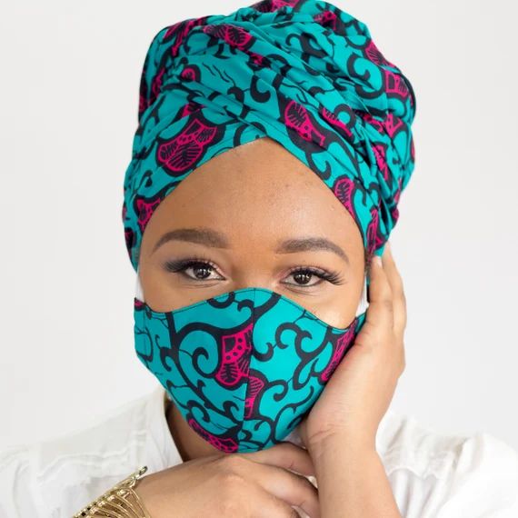 African Print Head Wrap and Mask, Ankara Head Scarf with Face Mask, African Head Tie for Women, G... | Etsy (US)