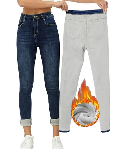 Yehopere Women's Winter Fleece Lined Jeans Slim Fit Warm Skinny High Waist Denim Jean | Amazon (US)