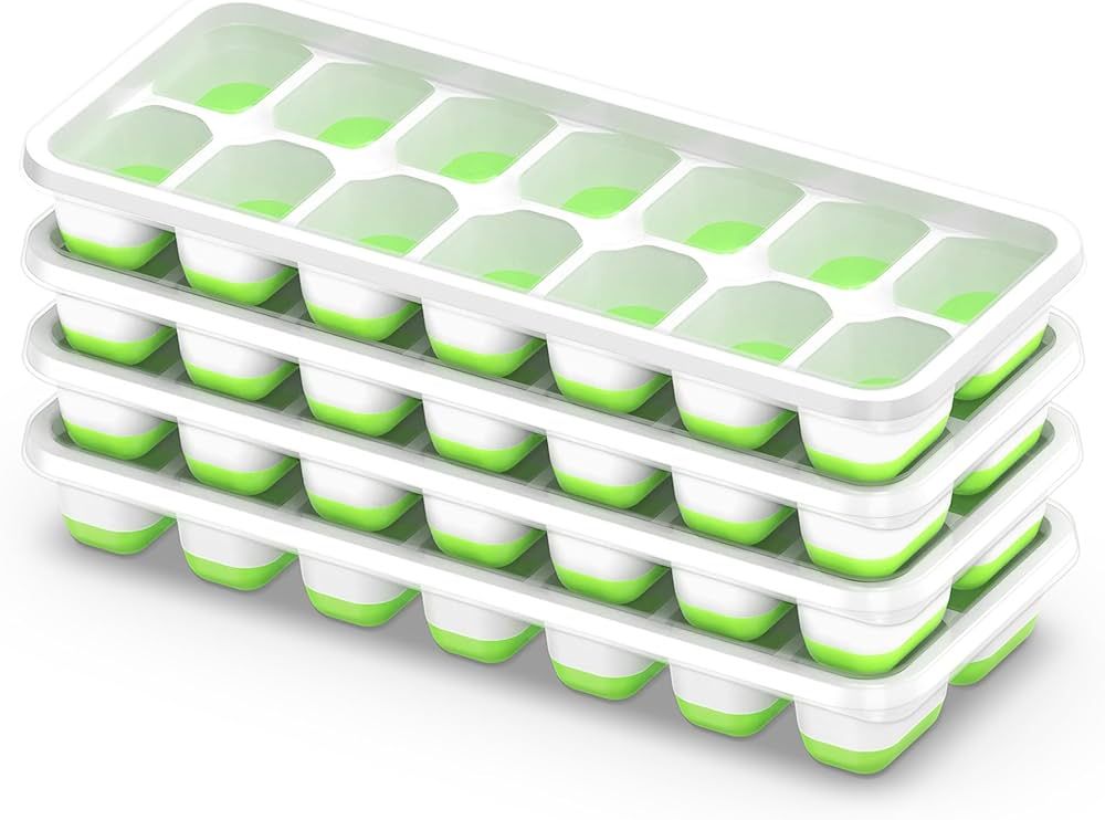 Ice Cube Tray with Lid, 4 Pack Durable Stackable Ice Cube Trays for Freezer with Removable Lids, ... | Amazon (US)