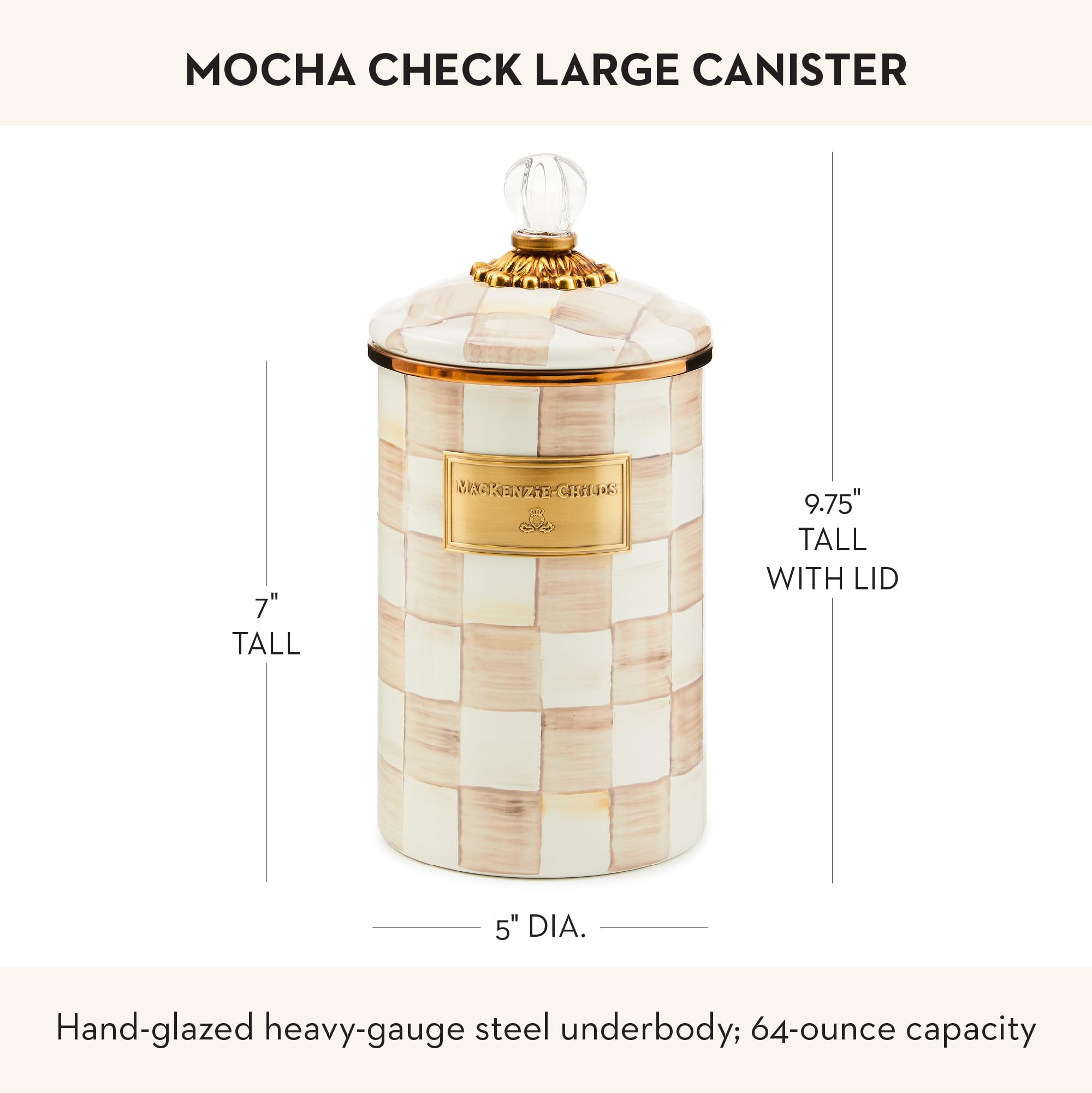MACKENZIE-CHILDS Large Enamel Canister, Kitchen Storage Container with Lid, Brown-and-White Mocha Check | Amazon (US)