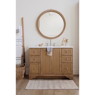fluted bathroom vanity 🤎 

Becki Owens, designer inspired, quartz counters, transitional style, bathroom upgrade, powder room, affordable 

#LTKhome