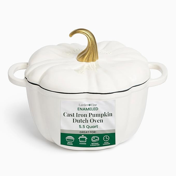 Larder & Vine Enameled Cast Iron Pumpkin Dutch Oven | 5.5 qt Pot with Lid | Stovetop & Oven Safe ... | Amazon (US)
