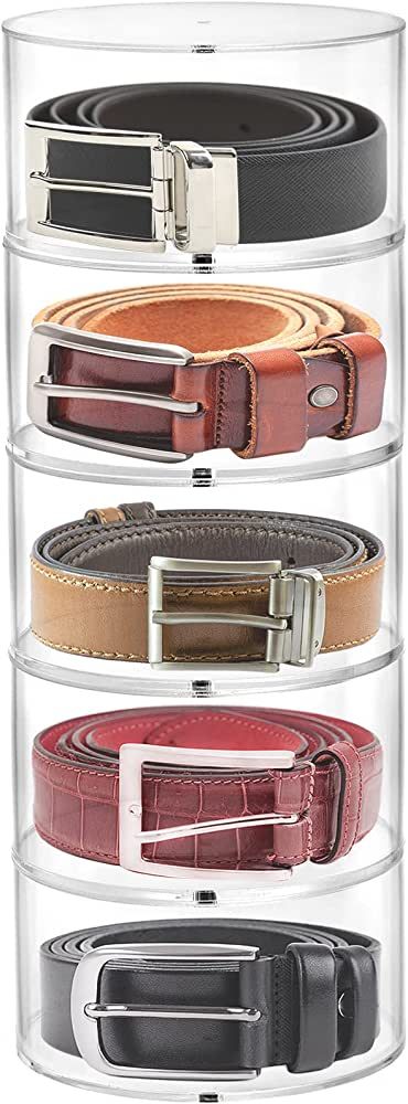 ZENFUN 5 Layers Acrylic Belt Organizer with Magnet Lids, Stackable Belt Storage Box Clear Display... | Amazon (US)