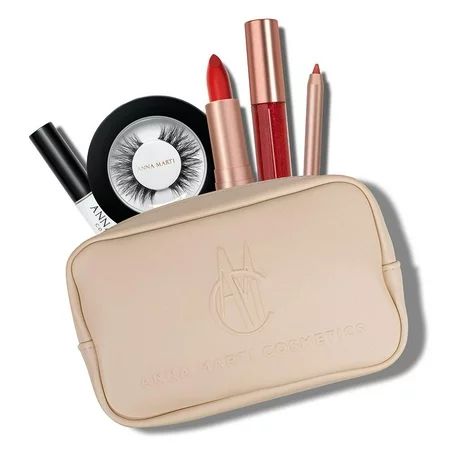 Anna Marti Cosmetics - Rich Pigment Red Vegan Lipstick Lip Liner and Lip Gloss Bundle with Lashes an | Walmart (US)