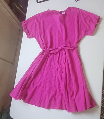 Pink Fuchsia Linen Blend Dress Waist Flair 10 Sash | eBay AU
