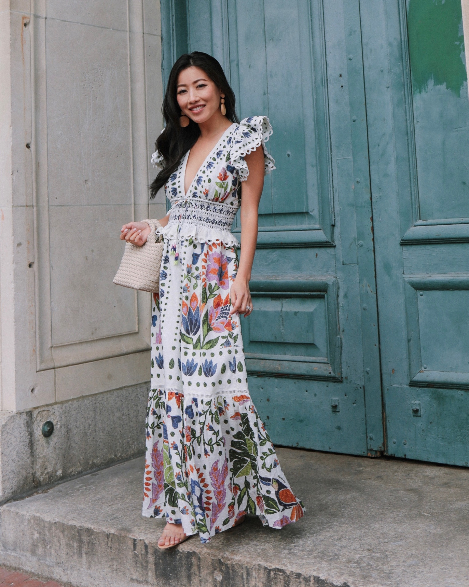 chinese dress ladies Arabella Cotton Maxi Dress-Green Elegant Blossom