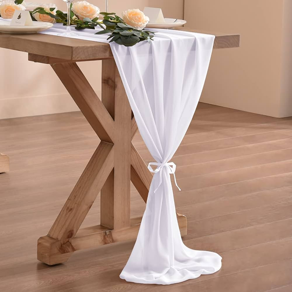 Socomi 10ft White Chiffon Table Runner 29x120 Inches Wedding Runner Sheer Thanksgiving Christmas ... | Amazon (US)