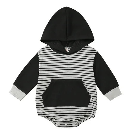 dmqupv Onsies12-18 Months Infant Boys Girls Long Sleeve Striped Hooded Pullover Romper With Toddler  | Walmart (US)