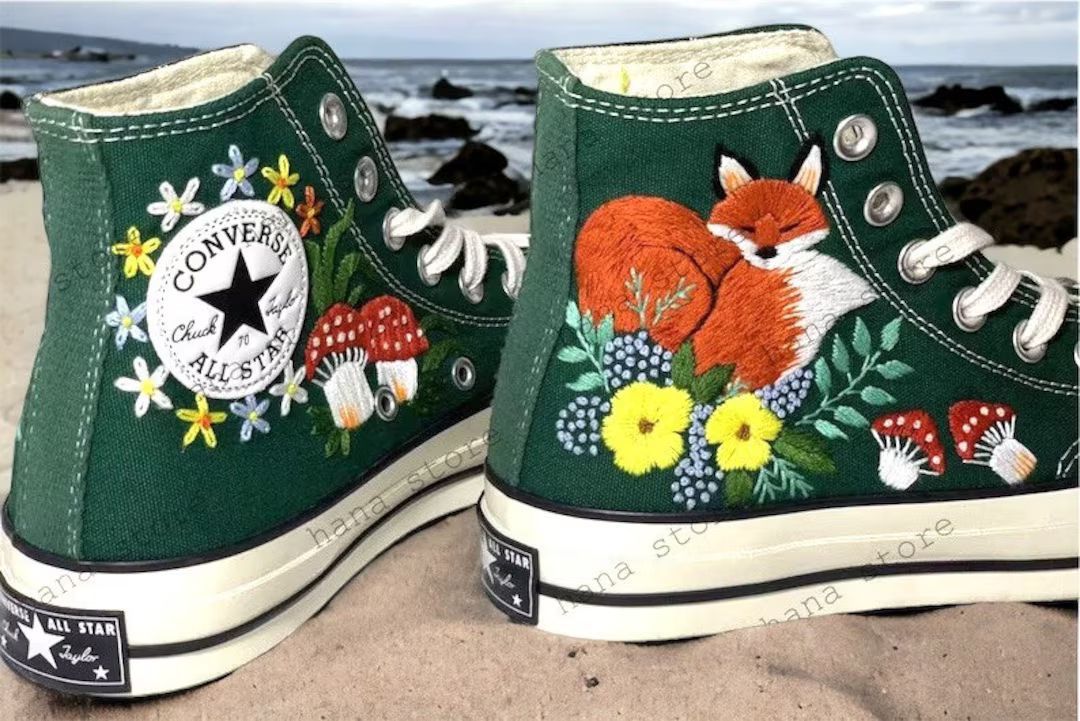 Custom Embroidery converse shoes Flower Embroidery Unique - Etsy | Etsy (US)